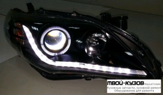 ФАРА ЛЕВАЯ + ПРАВАЯ (КОМПЛЕКТ) (СЕДАН) ТЮНИНГ ЛИНЗОВАННАЯ (DEVIL EYES) С ДИОД СВЕТЯЩИЙСЯ ОБОДК +/- ПОД КОРРЕКТОР ВНУТРИ ЧЁРНЫЙ для Toyota COROLLA E150 (2006-) СЕДАН