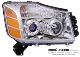 ФАРА ЛЕВАЯ + ПРАВАЯ (КОМПЛЕКТ) ТЮНИНГ ЛИНЗОВАННАЯ С СВЕТЯЩИЙСЯ ОБОДК ДИОД ВНУТРИ ХРОМ для Nissan ARMADA / TITAN (2004-)