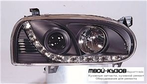 ФАРА ЛЕВАЯ + ПРАВАЯ (КОМПЛЕКТ) ТЮНИНГ ЛИНЗОВАННАЯ (DEVIL EYES) (SONAR) ВНУТРИ ЧЁРНЫЙ для Volkswagen GOLF III (11.1991 - 09.1997)