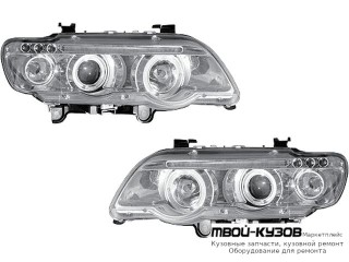 ФАРА ЛЕВАЯ + ПРАВАЯ (КОМПЛЕКТ) ТЮНИНГ ЛИНЗОВАННАЯ С СВЕТЯЩИЙСЯ ОБОДК (JUNYAN) ВНУТРИ ХРОМ для BMW E53 X5 (1999-2004.2004 - 2006)