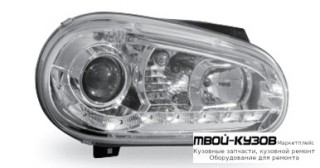 ФАРА ЛЕВАЯ + ПРАВАЯ (КОМПЛЕКТ) ТЮНИНГ (DEVIL EYES) , ЛИНЗОВАННАЯ БЕЗ ПРОТИВОТУМ (JUNYAN) ВНУТРИ ХРОМ для Volkswagen GOLF IV (10.1997-)