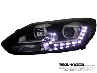 ФАРА ЛЕВАЯ + ПРАВАЯ (КОМПЛЕКТ) ТЮНИНГ ЛИНЗОВАННАЯ С ДИОД КОРРЕКТОР (EAGLE EYES) ВНУТРИ ЧЁРНЫЙ для Ford FOCUS (2011-2014)