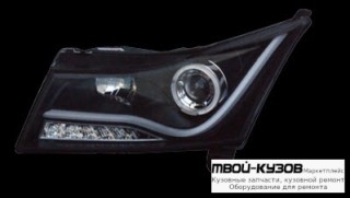 ФАРА ЛЕВАЯ + ПРАВАЯ (КОМПЛЕКТ) ТЮНИНГ ЛИНЗОВАННАЯ С СВЕТЯЩИЙСЯ ОБОДК , ДИОД УКАЗАТЕЛЬ ПОВОРОТА , СВЕТЯЩ.СЕКЦИЯМИ (JUNYAN) ВНУТРИ ЧЁРНЫЙ для Chevrolet CRUZE (2009-)