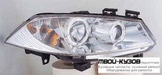 ФАРА ЛЕВАЯ + ПРАВАЯ (КОМПЛЕКТ) ТЮНИНГ ЛИНЗОВАННАЯ С СВЕТЯЩИЙСЯ ОБОДК +/- ПОД КОРРЕКТОР (SONAR) ВНУТРИ (7 шт) ХРОМ для Renault MEGANE (2003-2007)