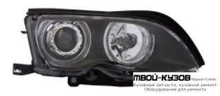 ФАРА ЛЕВАЯ + ПРАВАЯ (КОМПЛЕКТ) ТЮНИНГ ЛИНЗОВАННАЯ С 2 СВЕТЯЩИЙСЯ ОБОДК С КОРРЕКТОР (EAGLE EYES) ВНУТРИ ЧЁРНЫЙ для BMW E46 СЕДАН / УНИВЕРСАЛ (05.1998 - 08.2001) (09.2001 - 2003)