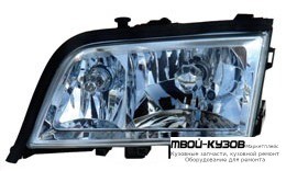 ФАРА ЛЕВАЯ + ПРАВАЯ (КОМПЛЕКТ) ТЮНИНГ ХРУСТАЛ ПРОЗРАЧНЫЙ БЕЗ КОРРЕКТОР (EAGLE EYES) ВНУТРИ ХРОМ для Mercedes W202 (06.1993 - 06.2000)