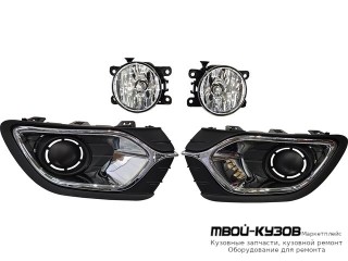 ФАРА ПРОТИВОТУМАННАЯ ЛЕВАЯ + ПРАВАЯ (КОМПЛЕКТ) С РЕШЕТК БАМПЕРА , ПРОВОДК И КНОПКОЙ для Renault LOGAN / SANDERO (2014-)