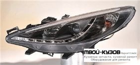 ФАРА ЛЕВАЯ + ПРАВАЯ (КОМПЛЕКТ) ТЮНИНГ ЛИНЗОВАННАЯ (DEVIL EYES) БЕЗ ПРОТИВОТУМ ВНУТРИ ЧЁРНЫЙ для Peugeot 207 (2005-)