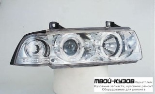 ФАРА +УКАЗ.ПОВОРОТА ЛЕВАЯ + ПРАВАЯ (КОМПЛЕКТ) ТЮНИНГ (СЕДАН) (compact) С 2 СВЕТЯЩИЙСЯ ОБОДК , ЛИТОЙ УКАЗАТЕЛЬ ПОВОРОТА (SONAR) ВНУТРИ ХРОМ для BMW E36 (12.1990 - 01.2000)