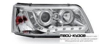 ФАРА ЛЕВАЯ + ПРАВАЯ (КОМПЛЕКТ) ТЮНИНГ ЛИНЗОВАННАЯ (DEVIL EYES) С КОРРЕКТОР (JUNYAN) ВНУТРИ ХРОМ для Volkswagen TRANSPORTER T5 (2003-2009)