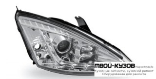 ФАРА ЛЕВАЯ + ПРАВАЯ (КОМПЛЕКТ) ТЮНИНГ ЛИНЗОВАННАЯ (DEVIL EYES) (JUNYAN) ВНУТРИ ХРОМ для Ford FOCUS (11.1998 - 10.2001) (11.2001-)