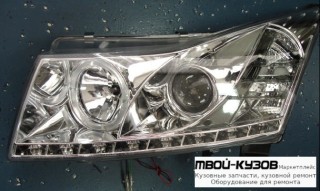 ФАРА ЛЕВАЯ + ПРАВАЯ (КОМПЛЕКТ) ТЮНИНГ ЛИНЗОВАННАЯ (DEVIL EYES) С СВЕТЯЩИЙСЯ ОБОДК (SONAR) ВНУТРИ ХРОМ для Chevrolet CRUZE (2009-)