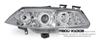 ФАРА ЛЕВАЯ + ПРАВАЯ (КОМПЛЕКТ) ТЮНИНГ ЛИНЗОВАННАЯ С СВЕТЯЩИЙСЯ ОБОДК (JUNYAN) ВНУТРИ ХРОМ для Renault MEGANE (2003-2007)