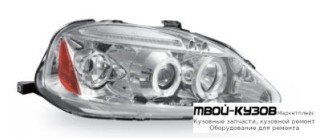 ФАРА ЛЕВАЯ + ПРАВАЯ (КОМПЛЕКТ) ТЮНИНГ ЛИНЗОВАННАЯ С СВЕТЯЩИЙСЯ ОБОДК (JUNYAN) ВНУТРИ ХРОМ для Honda CIVIC (1999-2000)