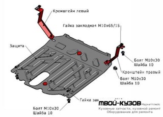 ЗАЩИТА ПОДДОНА ДВИГАТЕЛЯ + КПП , С КРЕПЛЕН , 2.2 , 2.4 , СТАЛЬН для Hyundai SANTA FE (2012-)