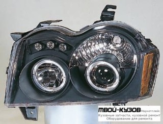 ФАРА ЛЕВАЯ + ПРАВАЯ (КОМПЛЕКТ) ТЮНИНГ ЛИНЗОВАННАЯ С СВЕТЯЩИЙСЯ ОБОДК (SONAR) ВНУТРИ ЧЁРНЫЙ для Jeep GRAND CHEROKEE (2005-2009)