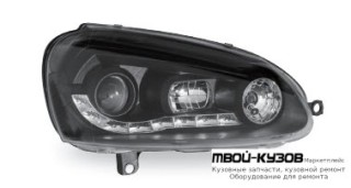 ФАРА ЛЕВАЯ + ПРАВАЯ (КОМПЛЕКТ) ТЮНИНГ (DEVIL EYES) ЛИНЗОВАННАЯ С КОРРЕКТОР (JUNYAN) ВНУТРИ ЧЁРНЫЙ для Volkswagen GOLF V (10.2003-)