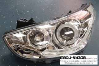 ФАРА ЛЕВАЯ + ПРАВАЯ (КОМПЛЕКТ) ТЮНИНГ ЛИНЗОВАННАЯ (DEVIL EYES) С СВЕТЯЩИЙСЯ ОБОДК С КОРРЕКТОР (EAGLE EYES) ВНУТРИ ХРОМ для Hyundai SOLARIS (2011-)