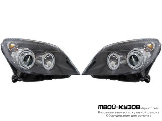 ФАРА ЛЕВАЯ + ПРАВАЯ (КОМПЛЕКТ) ТЮНИНГ С 2 СВЕТЯЩИЙСЯ ОБОДК С КОРРЕКТОР ВНУТРИ (DEPO) ЧЁРНЫЙ для Opel ASTRA H (06.2004-)