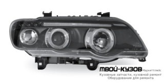 ФАРА ЛЕВАЯ + ПРАВАЯ (КОМПЛЕКТ) ТЮНИНГ ЛИНЗОВАННАЯ С СВЕТЯЩИЙСЯ ОБОДК (JUNYAN) ВНУТРИ ЧЁРНЫЙ для BMW E53 X5 (1999-2004.2004 - 2006)