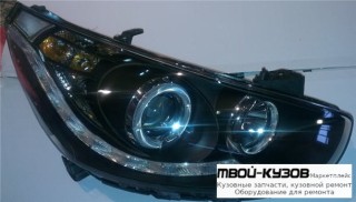 ФАРА ЛЕВАЯ + ПРАВАЯ (КОМПЛЕКТ) ТЮНИНГ ЛИНЗОВАННАЯ (DEVIL EYES) С СВЕТЯЩИЙСЯ ОБОДК С КОРРЕКТОР (EAGLE EYES) ВНУТРИ ЧЁРНЫЙ для Hyundai SOLARIS (2011-)