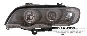 ФАРА ЛЕВАЯ + ПРАВАЯ (КОМПЛЕКТ) ТЮНИНГ (КСЕНОН) С ДИОД СВЕТЯЩИЙСЯ ОБОДК , ЛИНЗОВАННАЯ (DEVIL EYES) +/- ПОД КОРРЕКТОР (EAGLE EYES) ВНУТРИ ЧЁРНЫЙ для BMW E53 X5 (1999-2004.2004 - 2006)
