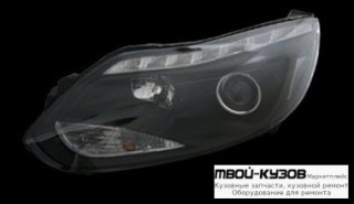 ФАРА ЛЕВАЯ + ПРАВАЯ (КОМПЛЕКТ) ТЮНИНГ ЛИНЗОВАННАЯ С КОРРЕКТОР , ДИОД (JUNYAN) ВНУТРИ ЧЁРНЫЙ для Ford FOCUS (2011-2014)