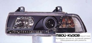 ФАРА +УКАЗ.ПОВОРОТА ЛЕВАЯ + ПРАВАЯ (КОМПЛЕКТ) ТЮНИНГ (СЕДАН) ЛИНЗОВАННАЯ (DEVIL EYES) , ЛИТОЙ УКАЗАТЕЛЬ ПОВОРОТА (SONAR) ВНУТРИ ЧЁРНЫЙ для BMW E36 (12.1990 - 01.2000)