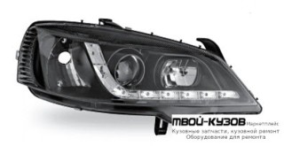 ФАРА ЛЕВАЯ + ПРАВАЯ (КОМПЛЕКТ) ТЮНИНГ ЛИНЗОВАННАЯ (DEVIL EYES) (JUNYAN) ВНУТРИ ЧЁРНЫЙ для Opel ASTRA (03.1998 - 2003)