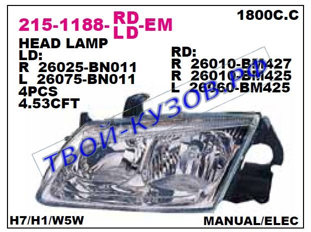 almera фара правая (под электро корректор) 215-1188R-LD-EM