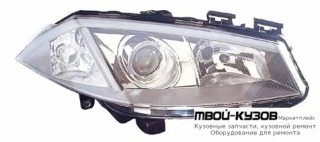 ФАРА ПРАВАЯ СТОРОНА (КСЕНОН) ЛИНЗОВАННАЯ С КОРРЕКТОР ВНУТРИ (DEPO) ХРОМ для Renault MEGANE (2003-2007)