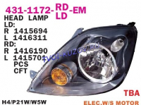 FD FIESTA 05-08 ФАРА ЛЕВАЯ ЧЕРНАЯ H4    431-1172L-LD-EM