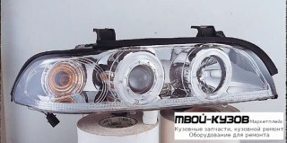 ФАРА ЛЕВАЯ + ПРАВАЯ (КОМПЛЕКТ) ТЮНИНГ ЛИНЗОВАННАЯ С СВЕТЯЩИЙСЯ ОБОДК ПРОЗРАЧНЫЙ С КОРРЕКТОР (SONAR) ВНУТРИ ХРОМ для BMW E39 (11.1995 - 2003)