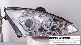 ФАРА ЛЕВАЯ + ПРАВАЯ (КОМПЛЕКТ) ТЮНИНГ ЛИНЗОВАННАЯ С 2 СВЕТЯЩИЙСЯ ОБОДК (SONAR) ВНУТРИ ХРОМ для Ford FOCUS (11.1998 - 10.2001) (11.2001-)