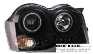 ФАРА ЛЕВАЯ + ПРАВАЯ (КОМПЛЕКТ) ТЮНИНГ (DEVIL EYES) С СВЕТЯЩИЙСЯ ОБОДК ДИОД (EAGLE EYES) ВНУТРИ ЧЁРНЫЙ для Jeep GRAND CHEROKEE (2005-2009)