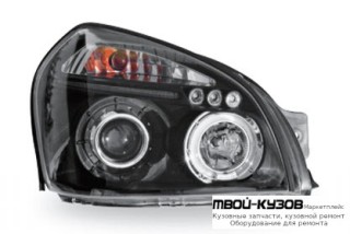 ФАРА ЛЕВАЯ + ПРАВАЯ (КОМПЛЕКТ) ТЮНИНГ ЛИНЗОВАННАЯ С СВЕТЯЩИЙСЯ ОБОДК (JUNYAN) ВНУТРИ ЧЁРНЫЙ для Hyundai TUCSON (04.2004-)