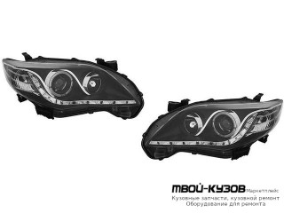 ФАРА ЛЕВАЯ + ПРАВАЯ (КОМПЛЕКТ) (СЕДАН) ТЮНИНГ ЛИНЗОВАННАЯ (DEVIL EYES) С СВЕТЯЩИЙСЯ ОБОДК +/- ПОД КОРРЕКТОР ВНУТРИ ЧЁРНЫЙ для Toyota COROLLA E150 (2006-) СЕДАН