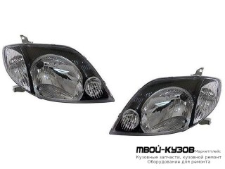 ФАРА ЛЕВАЯ + ПРАВАЯ (КОМПЛЕКТ) ТЮНИНГ (СЕДАН) LHD ВНУТРИ (DEPO) ЧЁРНЫЙ для Toyota COROLLA DE120 / ZE120 (2002-) СЕДАН / УНИВЕРСАЛ