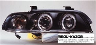 ФАРА ЛЕВАЯ + ПРАВАЯ (КОМПЛЕКТ) ТЮНИНГ ЛИНЗОВАННАЯ С СВЕТЯЩИЙСЯ ОБОДК ПРОЗРАЧНЫЙ С КОРРЕКТОР (SONAR) ВНУТРИ ЧЁРНЫЙ для BMW E39 (11.1995 - 2003)