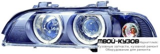 ФАРА ЛЕВАЯ + ПРАВАЯ (КОМПЛЕКТ) ТЮНИНГ (КСЕНОН) С СВЕТЯЩИЙСЯ ОБОДК С КОРРЕКТОР ХРУСТАЛ УКАЗАТЕЛЬ ПОВОРОТА ВНУТРИ (DEPO) ЧЁРНЫЙ для BMW E39 (11.1995 - 2003)