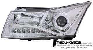 ФАРА ЛЕВАЯ + ПРАВАЯ (КОМПЛЕКТ) ТЮНИНГ ЛИНЗОВАННАЯ (DEVIL EYES) С СВЕТЯЩИЙСЯ ОБОДК БЕЗ КОРРЕКТОР (EAGLE EYES) ВНУТРИ ХРОМ для Chevrolet CRUZE (2009-)