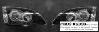 ФАРА ЛЕВАЯ + ПРАВАЯ (КОМПЛЕКТ) ТЮНИНГ ПОД КОРРЕКТОР ЛИНЗОВАННАЯ С 2 СВЕТЯЩИЙСЯ ОБОДК ВНУТРИ (DEPO) ЧЁРНЫЙ для Ford FOCUS (2005-)