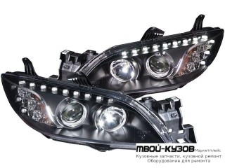 ФАРА ЛЕВАЯ + ПРАВАЯ (КОМПЛЕКТ) (СЕДАН) ТЮНИНГ ЛИНЗОВАННАЯ (DEVIL EYES) С ДИОД УКАЗАТЕЛЬ ПОВОРОТА (EAGLE EYES) ВНУТРИ ЧЁРНЫЙ для Mazda 3 (2004-)