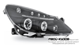 ФАРА ЛЕВАЯ + ПРАВАЯ (КОМПЛЕКТ) ТЮНИНГ ЛИНЗОВАННАЯ С СВЕТЯЩИЙСЯ ОБОДК (JUNYAN) ВНУТРИ ЧЁРНЫЙ для Opel CORSA (2006-)