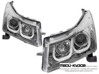ФАРА ЛЕВАЯ + ПРАВАЯ (КОМПЛЕКТ) ТЮНИНГ ЛИНЗОВАННАЯ (DEVIL EYES) С СВЕТЯЩИЙСЯ ОБОДК БЕЗ КОРРЕКТОР (EAGLE EYES) ВНУТРИ ХРОМ для Chevrolet CRUZE (2009-)