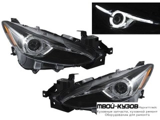 ФАРА ЛЕВАЯ + ПРАВАЯ (КОМПЛЕКТ) ТЮНИНГ ЛИНЗОВАННАЯ С СВЕТЯЩИЙСЯ ОБОДК (EAGLE EYES) ВНУТРИ ХРОМ для Mazda 3 (2013-)
