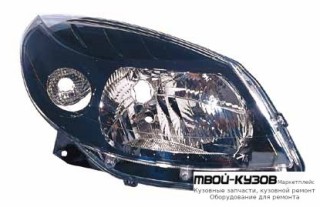 ФАРА ПРАВАЯ СТОРОНА +/- КОРРЕКТОР ВНУТРИ (DEPO) ЧЁРНЫЙ для Renault SANDERO (2008-)