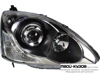 ФАРА ПРАВАЯ СТОРОНА ПОД КОРРЕКТОР ЛИНЗОВАННАЯ (ХЭТЧБЭК) ВНУТРИ (DEPO) ЧЁРНЫЙ для Honda CIVIC СЕДАН / КУПЕ (2001-2003) ХЭТЧБЭК (2001-2005)