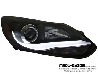 ФАРА ЛЕВАЯ + ПРАВАЯ (КОМПЛЕКТ) ТЮНИНГ ЛИНЗОВАННАЯ С СВЕТЯЩ.СЕКЦИЯМИ КОРРЕКТОР (EAGLE EYES) ВНУТРИ ЧЁРНЫЙ для Ford FOCUS (2011-2014)