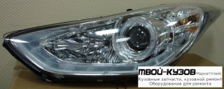 ФАРА ЛЕВАЯ + ПРАВАЯ (КОМПЛЕКТ) ТЮНИНГ ЛИНЗОВАННАЯ +/- ПОД КОРРЕКТОР С СВЕТЯЩ.СЕКЦИЯМИ (SONAR) ВНУТРИ ХРОМ для Hyundai ELANTRA / AVANTE (2010-)